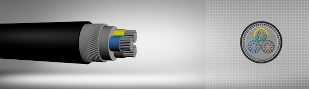 0.6 / 1 kV XLPE insulated round steel wire armored, multi-core cables with aluminum conductor